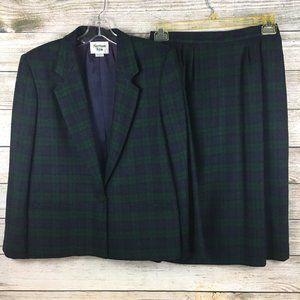 VTG Harrison Kent Plaid Wool Blend Blazer Skirt Suit